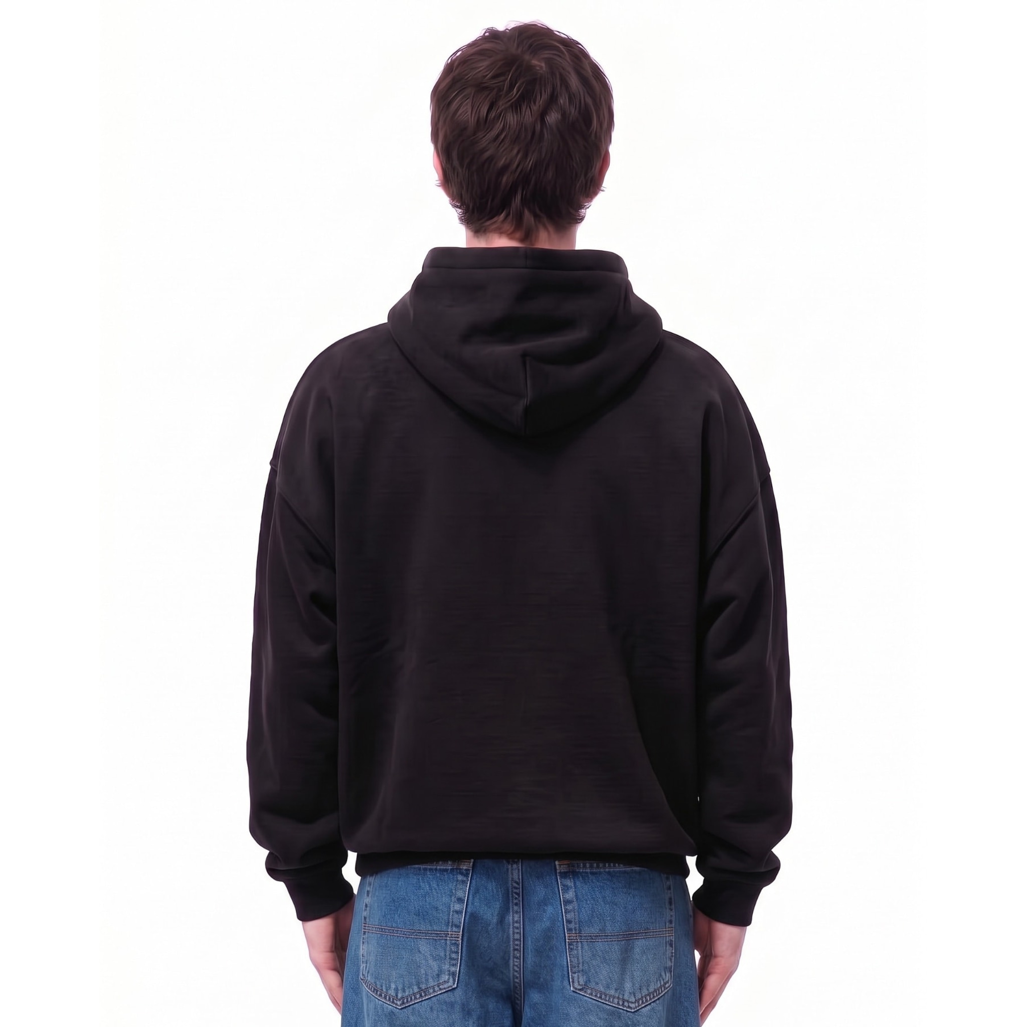 Airborne Distressed Graphic Oversize Oversize Fleeced Hoodie — Back · Black