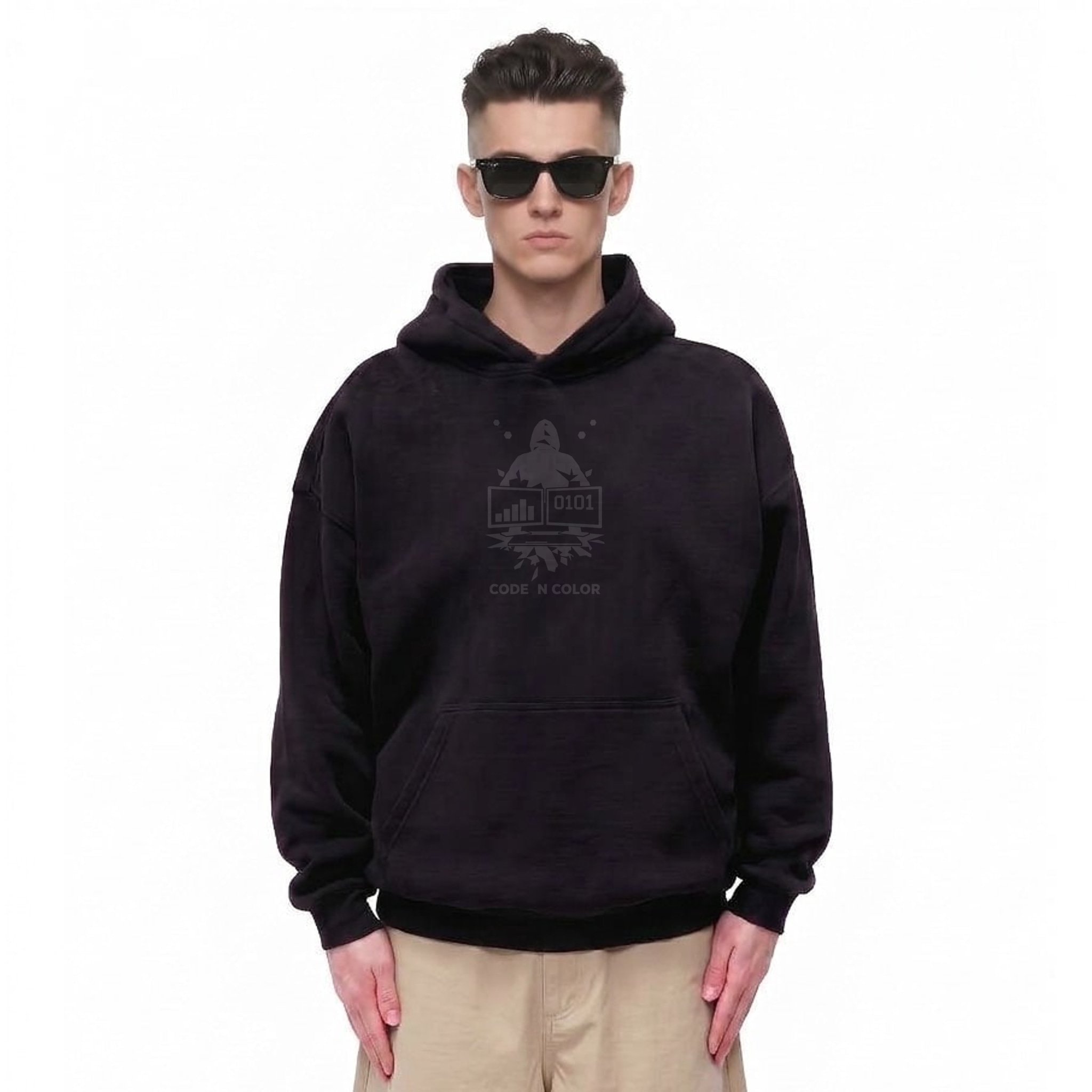 Code N Color Graphic Oversize Fleeced Hoodie — Cover · Black