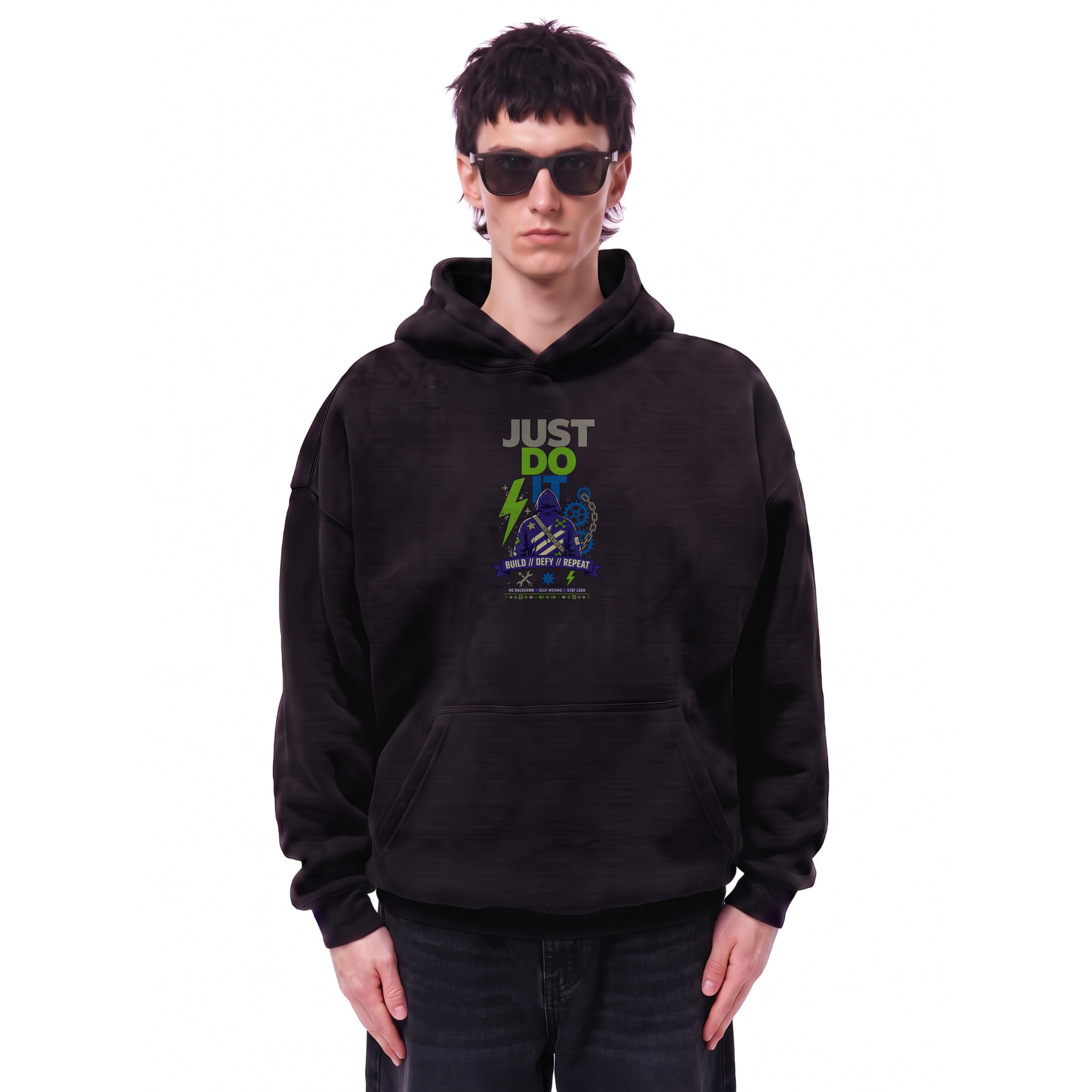 Just Do It Build Defy Oversize Fleeced Hoodie — Cover · Black