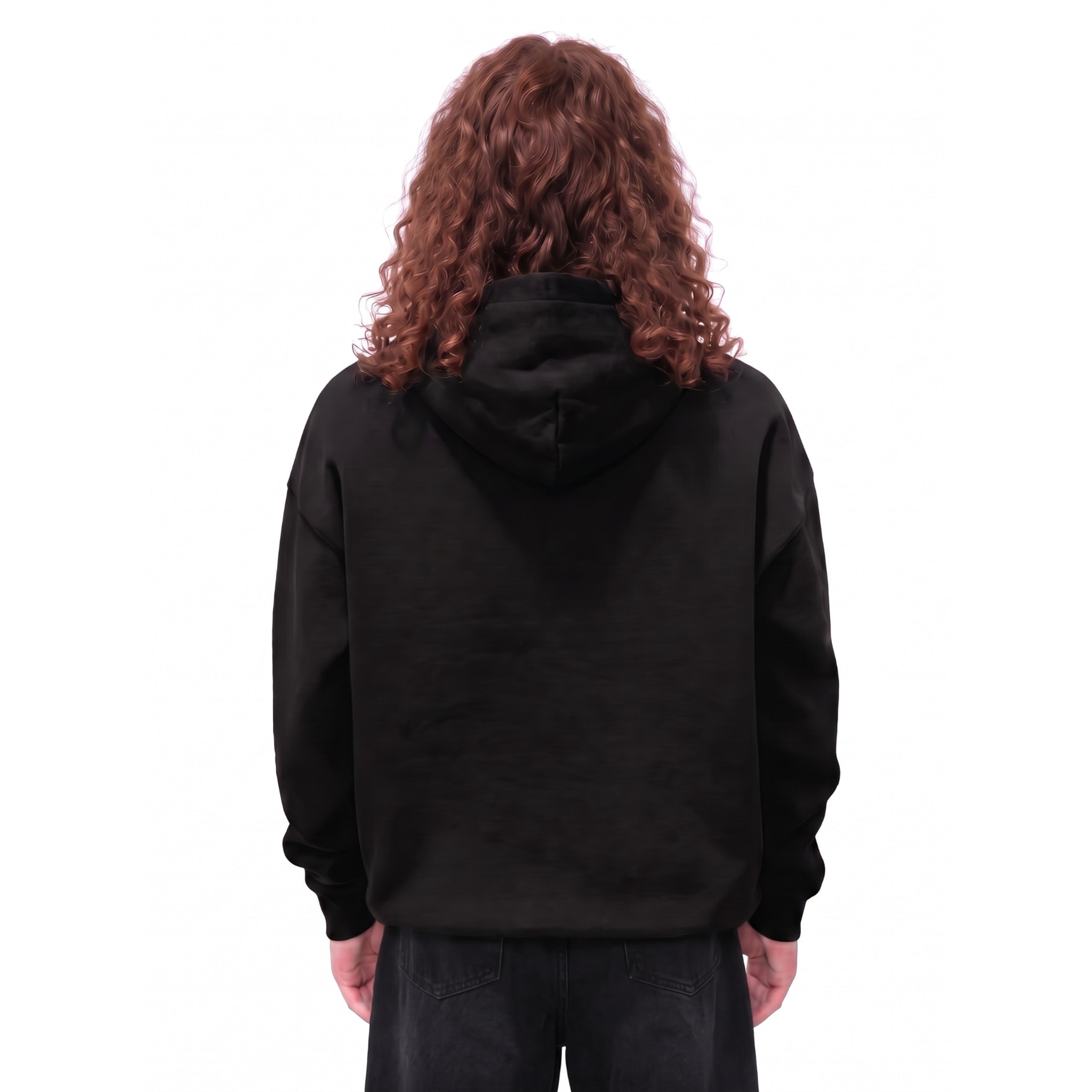 Urban Flow Motion Sketch Oversize Fleeced Hoodie — Back · Black