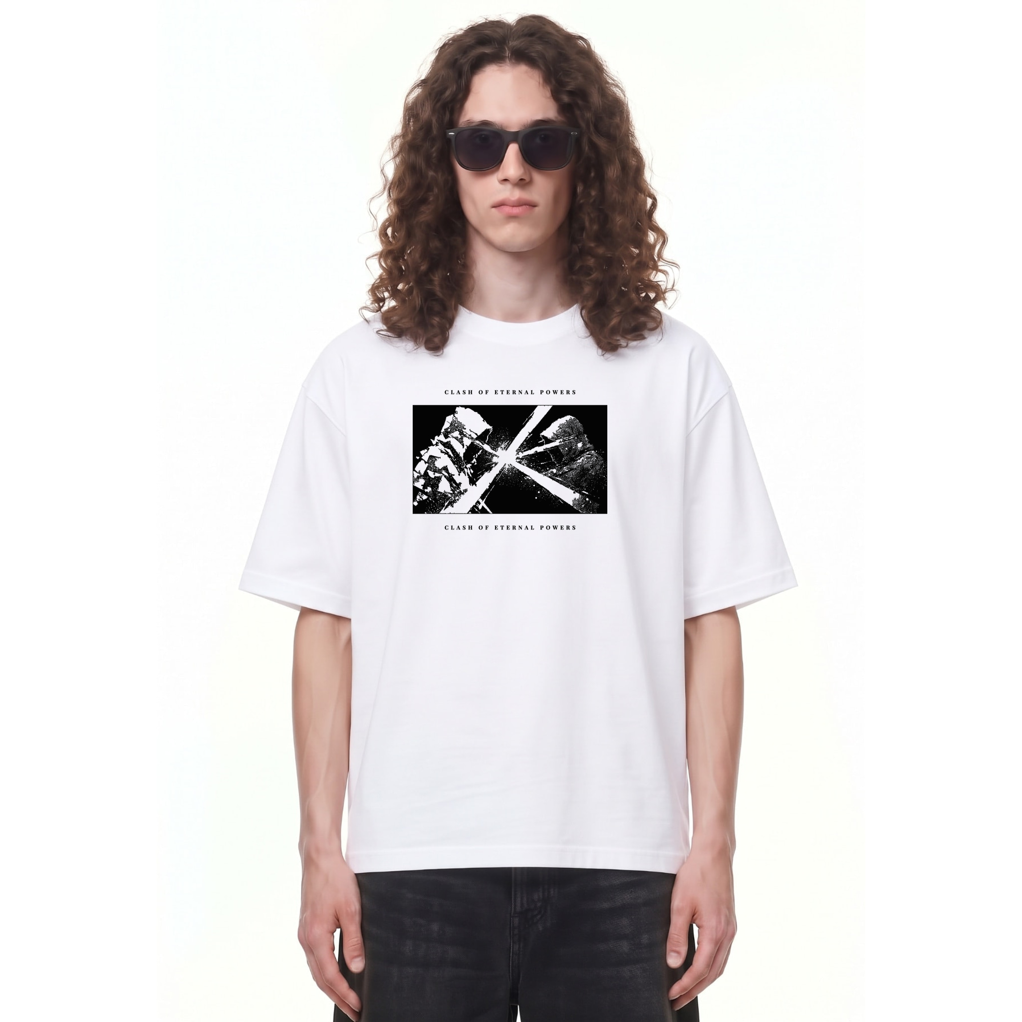 Clash of Eternal Powers Graphic Tee — Cover · White