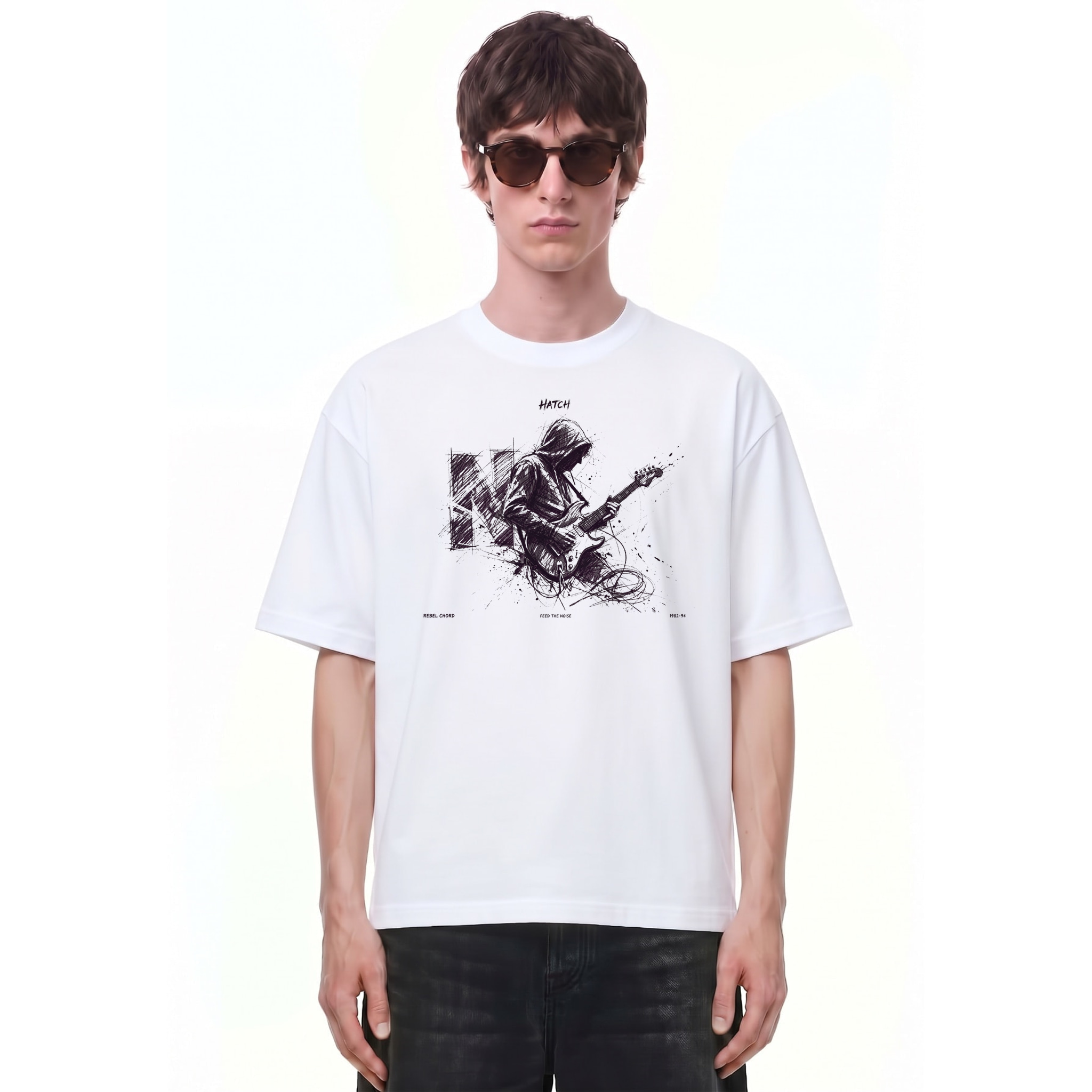 Hatch Rebel Chord Graphic Tee — Cover · White