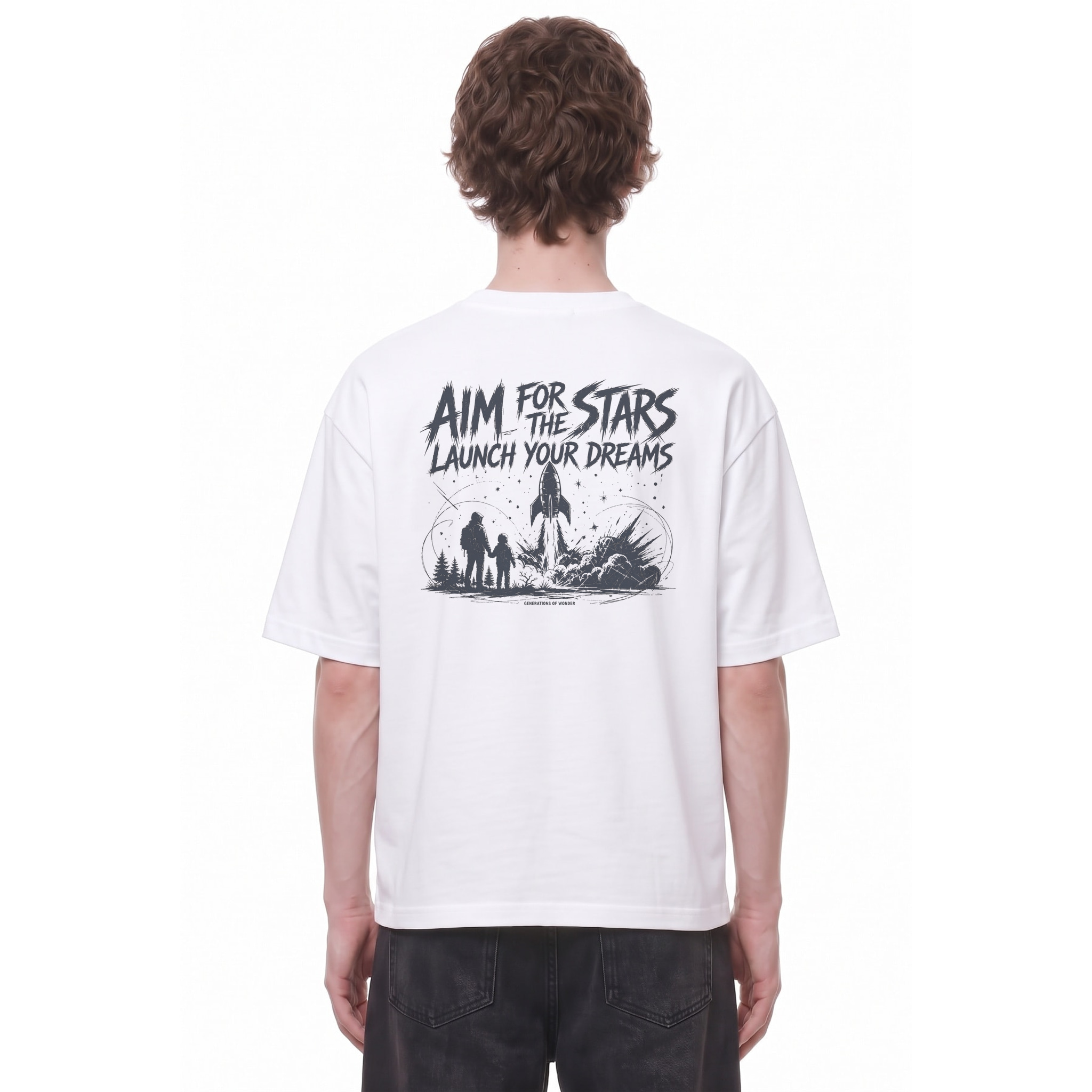 Aim for the Stars Cosmic Graphic Tee — Back · White