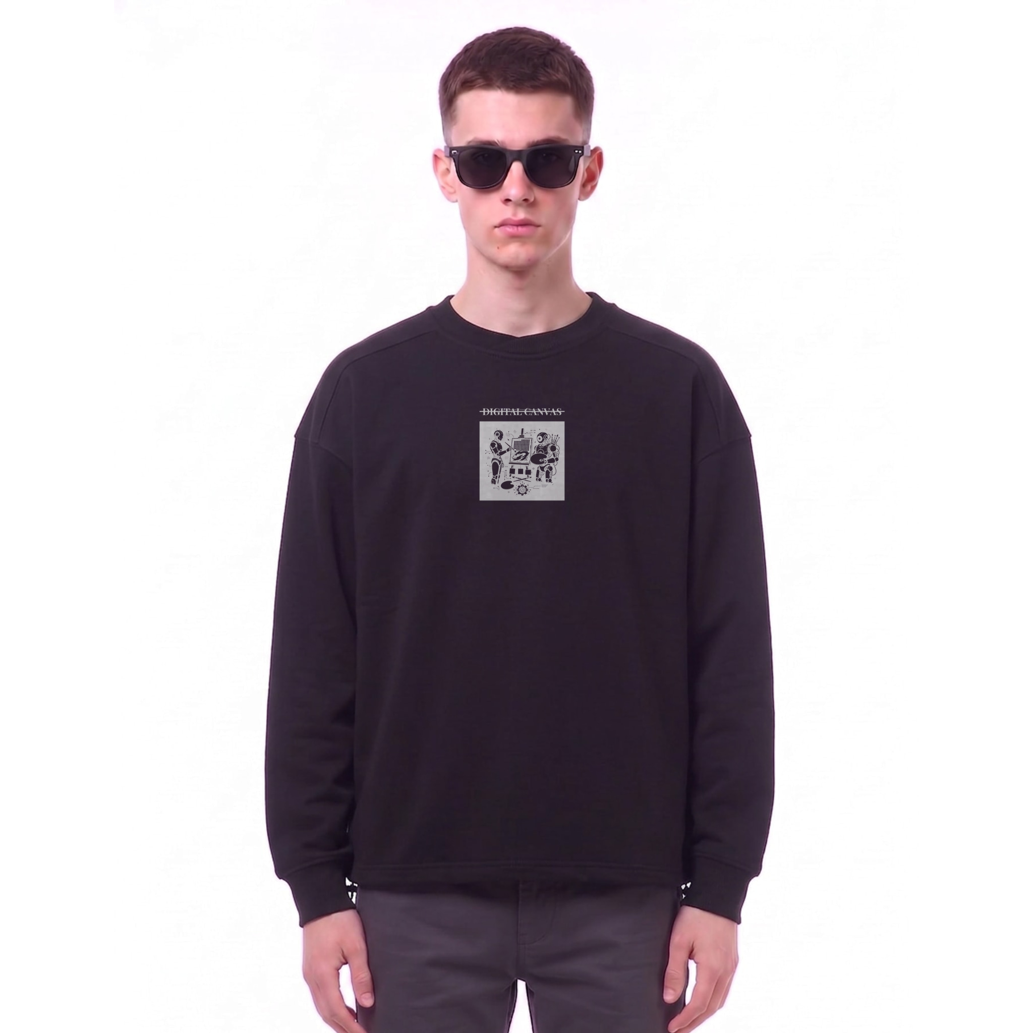 Digital Canvas Graphic Crew Sweatshirt — Cover · Black