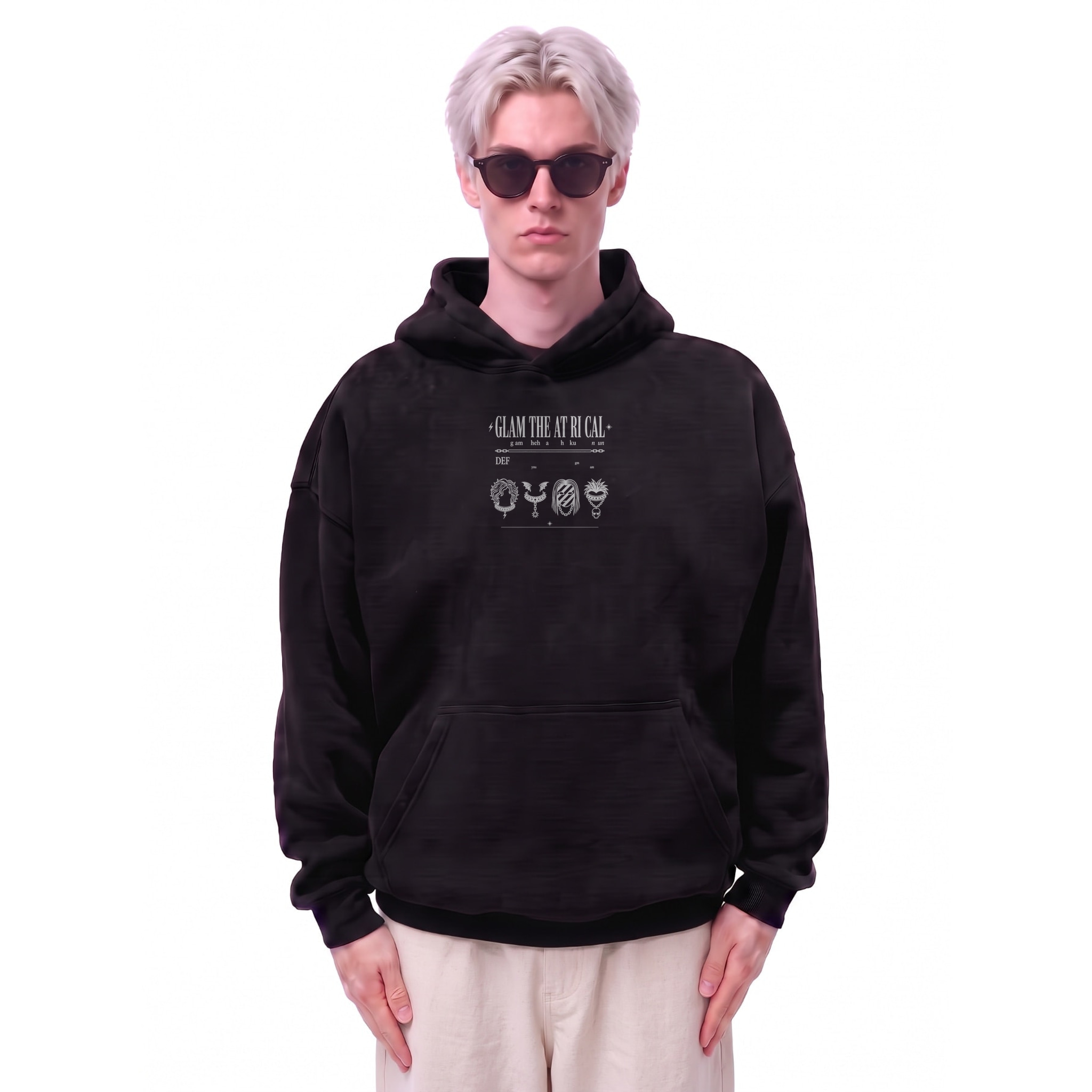 Glam Theatrical Iconic Graphic Oversize Fleeced Hoodie — Cover · Black