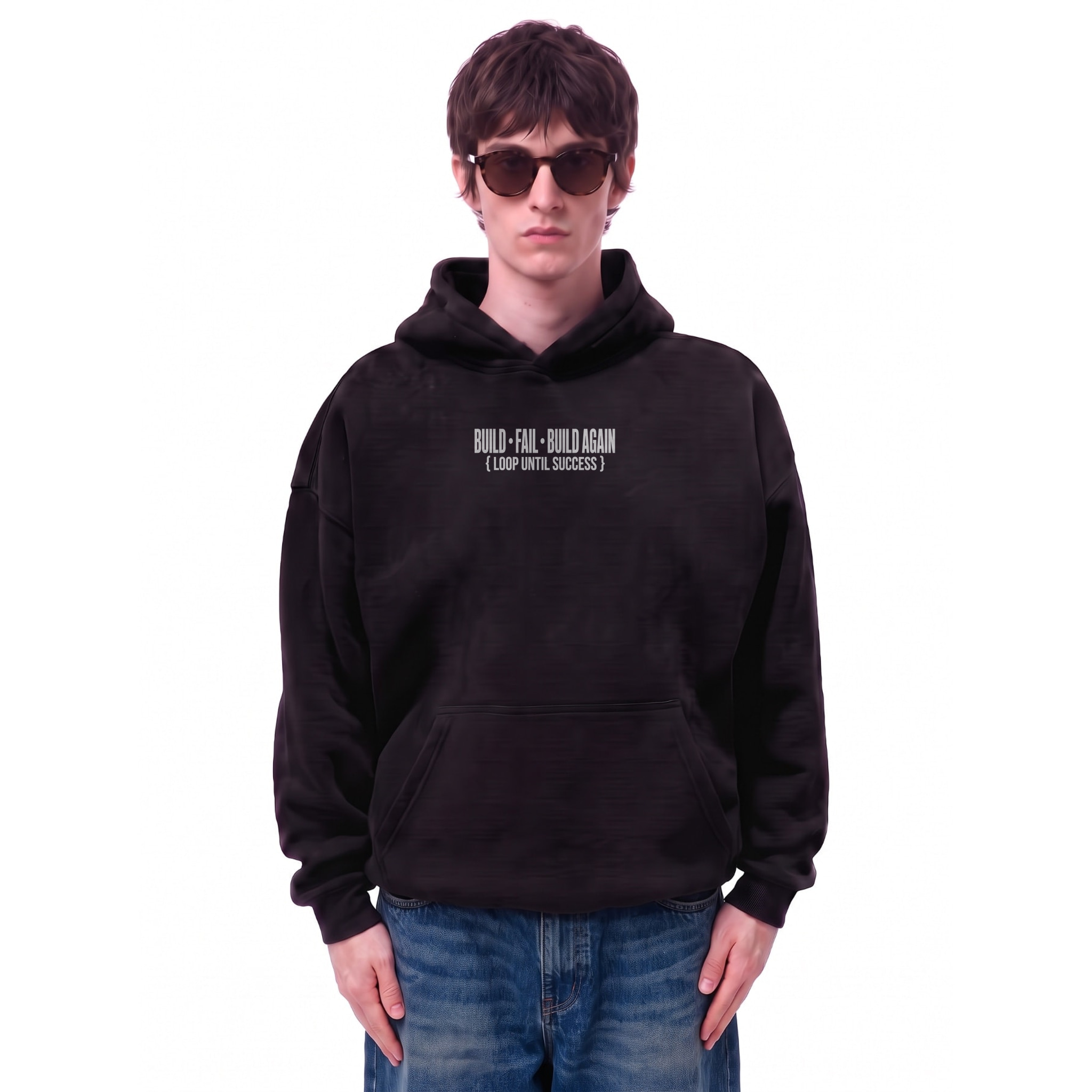 Loop Until Success Graphic Oversize Fleeced Hoodie — Cover · Black