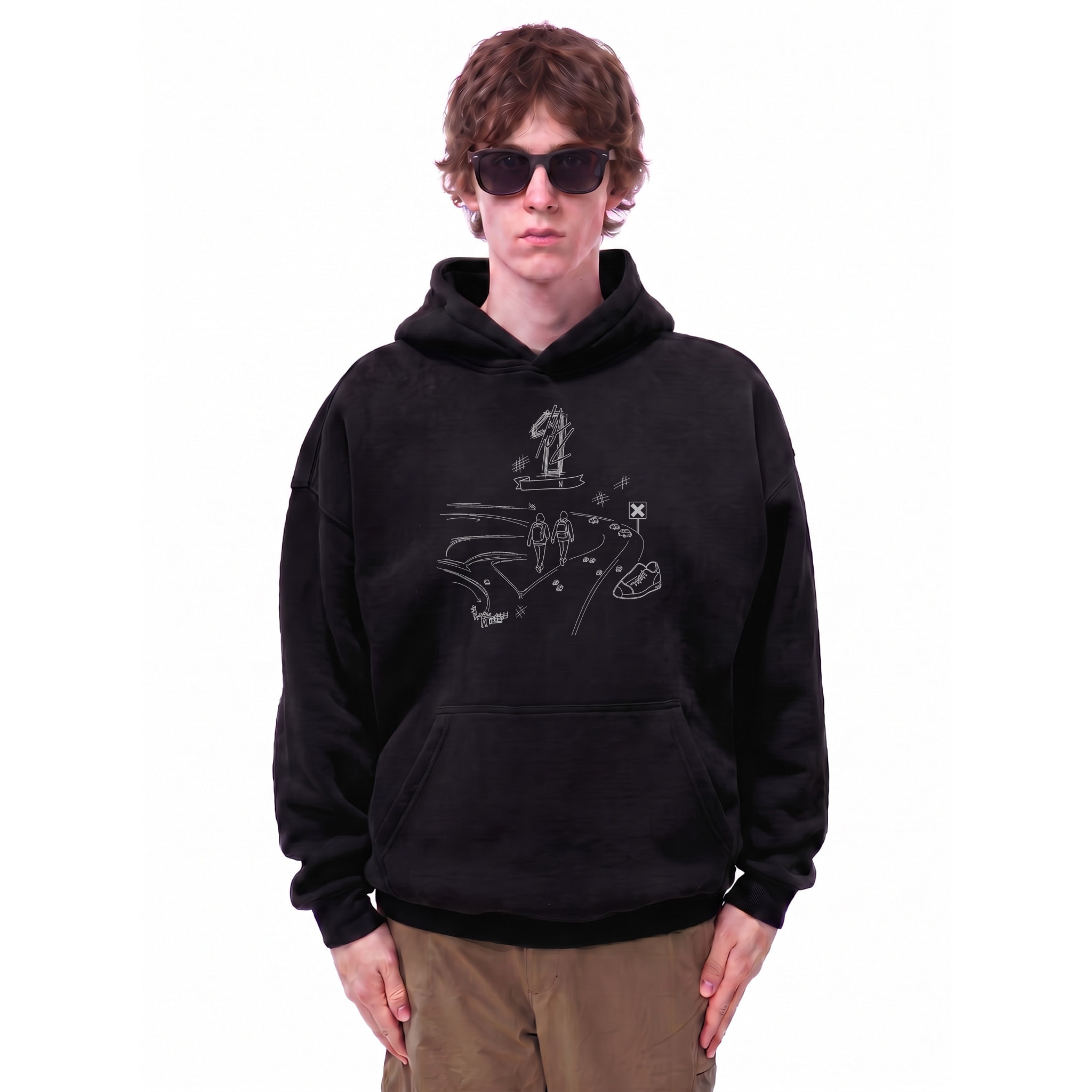14 North Waypoint Graphic Oversize Fleeced Hoodie — Cover · Black