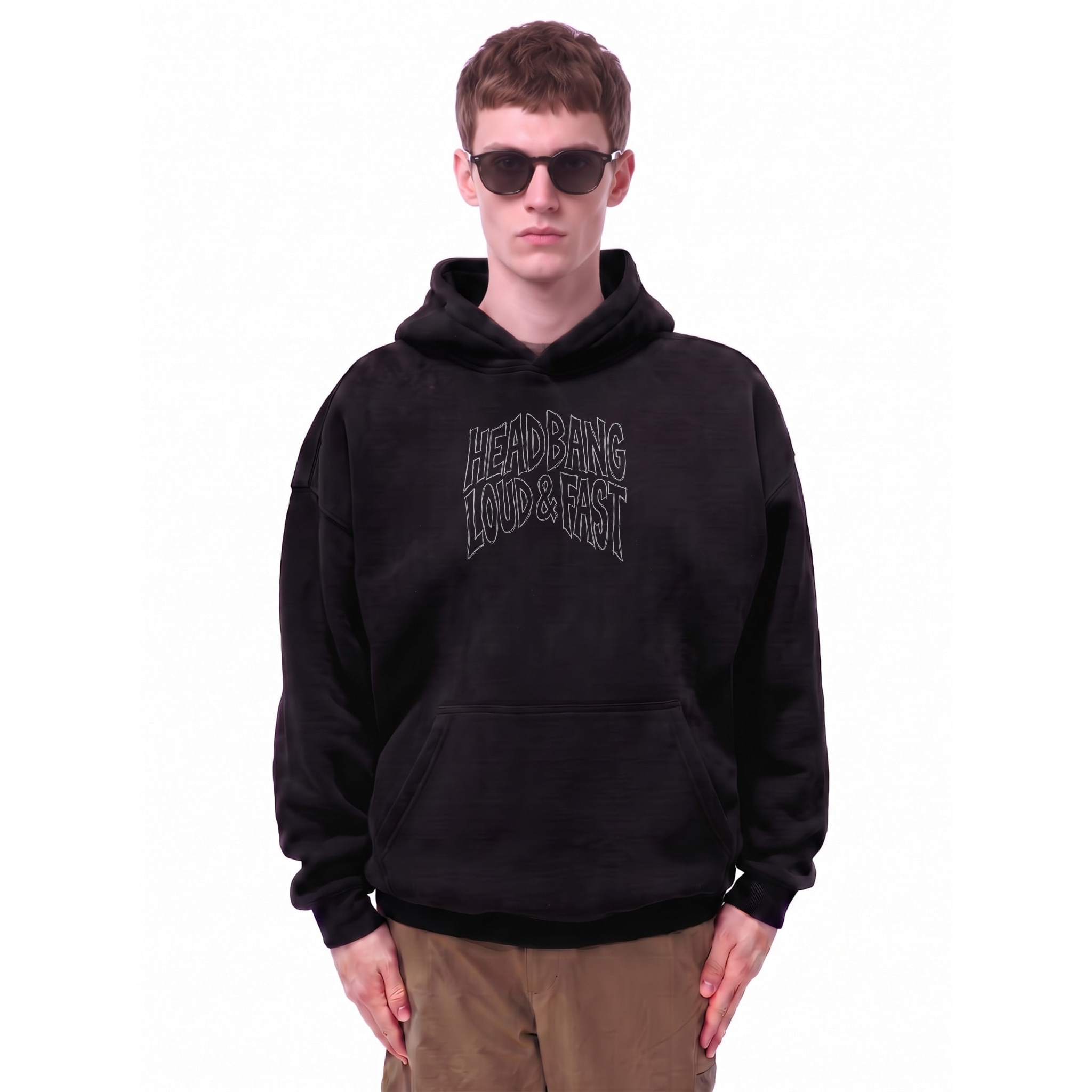 Headbang Loud Fast Graphic Oversize Fleeced Hoodie — Cover · Black