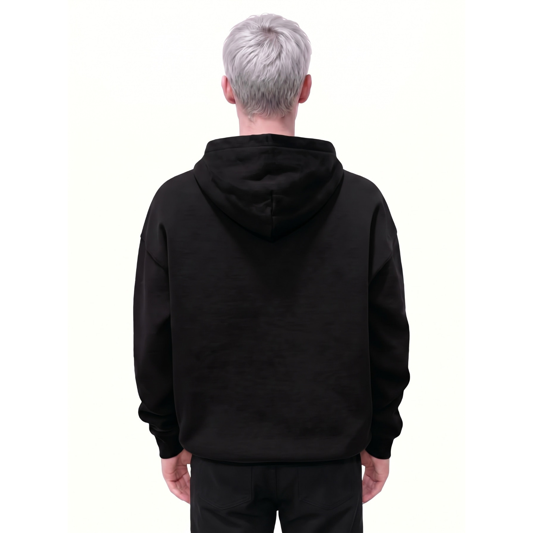 Hello World Tape Oversize Oversize Fleeced Hoodie — Back · Black