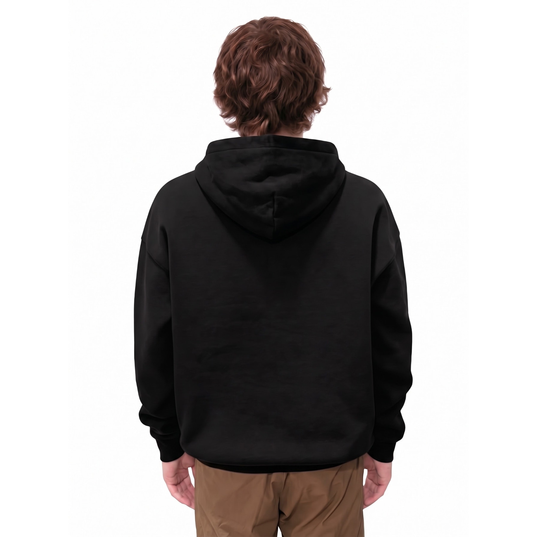 Summit Above Clouds Graphic Oversize Fleeced Hoodie — Back · Black