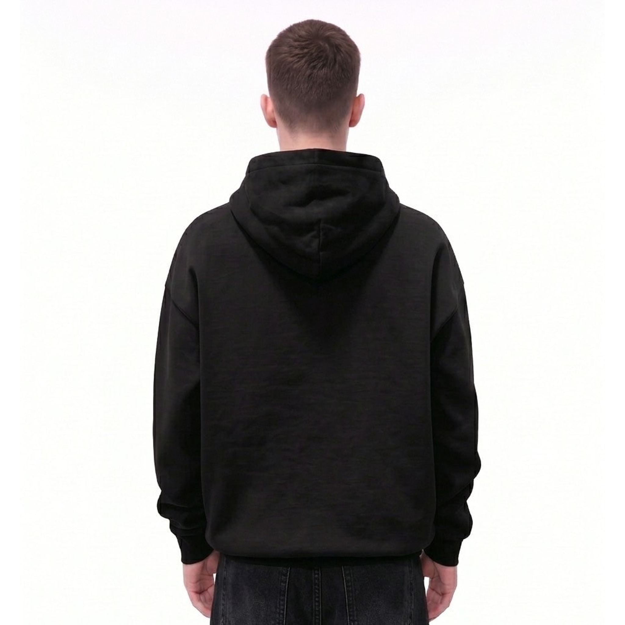 Grim Riff Graphic Oversize Fleeced Hoodie — Back · Black