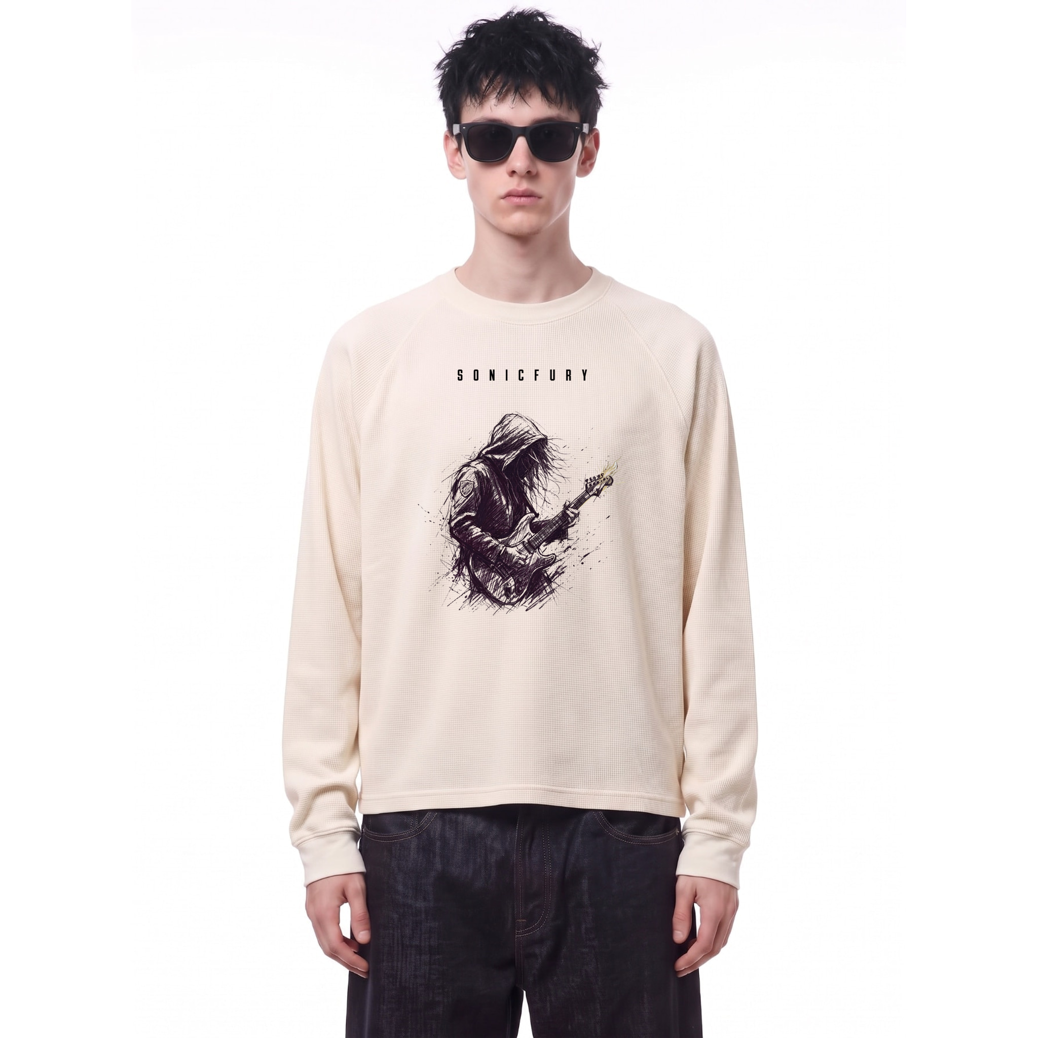 Sonic Fury Hooded Guitarist Long Sleeve — Cover · LIGHT APRICOT